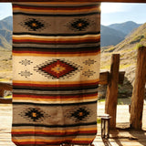 Mexican Blanket 100% Wool in Rust + Mustard+ Cream