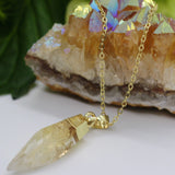 Citrine Crystal Pendant 14K Gold Necklace