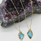 Aura Aqua Crystal Quartz Arrowhead 14K Gold Necklace