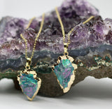 Aura Aqua Crystal Quartz Arrowhead 14K Gold Necklace