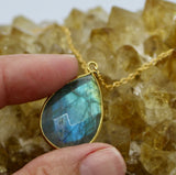 Labradorite Teardrop 14K Gold Necklace