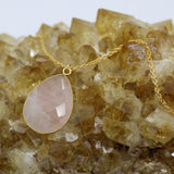 Rose Quartz Teardrop 14K Gold Necklace