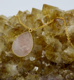 Rose Quartz Teardrop 14K Gold Necklace