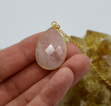 Rose Quartz Teardrop 14K Gold Necklace