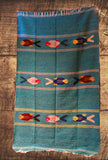 Teal/Gold Thick Mexican Blanket Fish Design