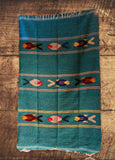Teal/Gold Thick Mexican Blanket Fish Design