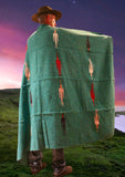 Teal Green Thunderbird Mexican Blanket