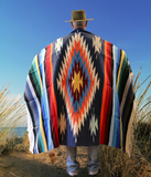 Steel Blue Thick Mexican Blanket Aztec Diamond Design