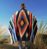 Steel Blue Thick Mexican Blanket Aztec Diamond Design
