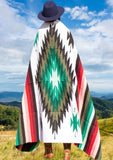 Green & Cream Thick Mexican Blanket Aztec Diamond Design