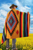 Mustard Thick Mexican Blanket Aztec Diamond Design