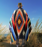 Steel Blue Thick Mexican Blanket Aztec Diamond Design