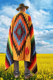 Mustard Thick Mexican Blanket Aztec Diamond Design