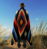 Steel Blue Thick Mexican Blanket Aztec Diamond Design
