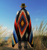 Steel Blue Thick Mexican Blanket Aztec Diamond Design
