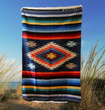 Steel Blue Thick Mexican Blanket Aztec Diamond Design