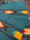 Teal Thick Mexican Blanket Fish Design