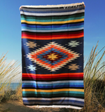 Steel Blue Thick Mexican Blanket Aztec Diamond Design