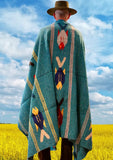 Teal/Gold Thick Mexican Blanket Fish Design