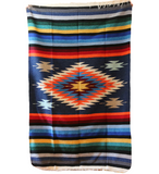 Steel Blue Thick Mexican Blanket Aztec Diamond Design