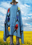 Sky Blue Thick Mexican Blanket Fish Design