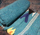 Teal/Gold Thick Mexican Blanket Fish Design