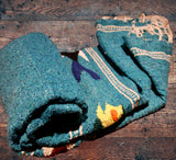 Teal/Gold Thick Mexican Blanket Fish Design