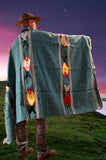 Teal/Gold Thick Mexican Blanket Fish Design