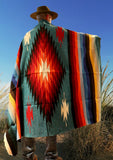 Teal Thick Mexican Blanket Aztec Diamond Design