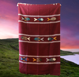 Burgandy Thick Mexican Blanket Fish Design