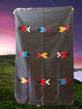 Charcoal Thick Mexican Blanket Fish Design