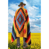 Mustard Thick Mexican Blanket Aztec Diamond Design