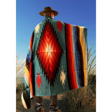 Teal Thick Mexican Blanket Aztec Diamond Design