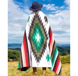 Green & Cream Thick Mexican Blanket Aztec Diamond Design
