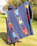 Navy Thick Mexican Blanket Fish Design