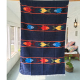 Navy Thick Mexican Blanket Fish Design