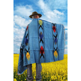 Sky Blue Thick Mexican Blanket Fish Design