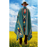 Teal/Gold Thick Mexican Blanket Fish Design