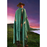 Teal Green Thunderbird Mexican Blanket