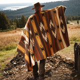 Mexican Blanket ~ 100% Wool (Mustard + Brown + Rust) - SHIPS FREE!