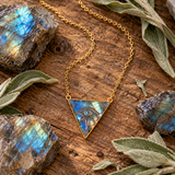 Labradorite All Seeing Evil Eye Gold Triangle Necklace for Protection & Healing