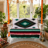 Green Mexican Aztec Diamond Blanket – Evergreen Rose