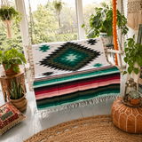 Green Mexican Aztec Diamond Blanket – Evergreen Rose