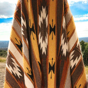 Mexican Blanket ~ 100% Wool (Mustard + Brown + Rust) - SHIPS FREE!