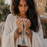 Aquamarine Mala Necklace with Buddha Pendant