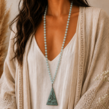 Aquamarine Mala Necklace with Buddha Pendant