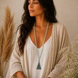 Aquamarine Mala Necklace with Buddha Pendant