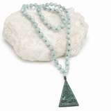 Aquamarine Mala Necklace with Buddha Pendant