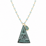 Aquamarine Beaded Chain Necklace with Buddha Pendant & Charm