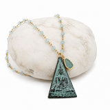 Aquamarine Beaded Chain Necklace with Buddha Pendant & Charm
